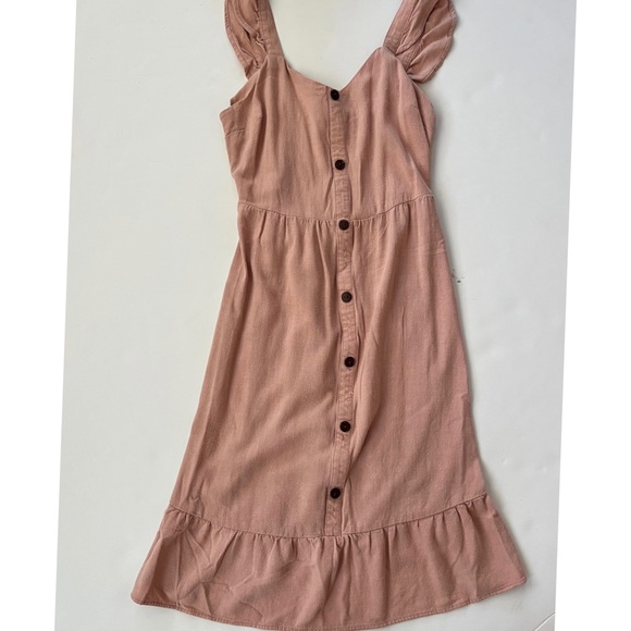 Monteau Women’s Light Pink Ruffled Linen Blend Boho Midi Dress Size Medium - Picture 3 of 5